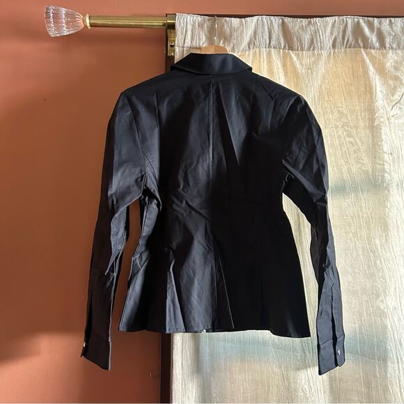 Thakoon Fitted Puff Sleeve Shirt Jacket Navy Blue Collar Full Zip NWT Size 6 - Picture 6 of 8